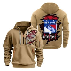 New York Rangers Hoodie Half Zipper, All Over Print Hoodie Half Zipper New York Rangers DNHL108972025 - Khaki