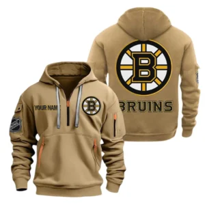 Boston Bruins Hoodie Half Zipper, All Over Print Hoodie Half Zipper Boston Bruins DNHL108972032 - Khaki