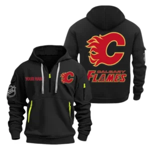 Calgary Flames Hoodie Half Zipper, All Over Print Hoodie Half Zipper Calgary Flames DNHL108972043 - Black