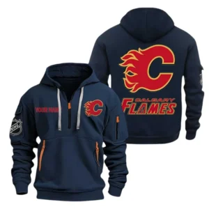 Calgary Flames Hoodie Half Zipper, All Over Print Hoodie Half Zipper Calgary Flames DNHL108972043 - Navy