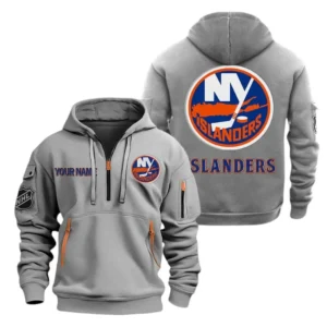 New York Islanders Hoodie Half Zipper, All Over Print Hoodie Half Zipper New York Islanders DNHL108972047 - Grey