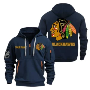 Chicago Blackhawks Hoodie Half Zipper, All Over Print Hoodie Half Zipper Chicago Blackhawks DNHL108972049 - Navy