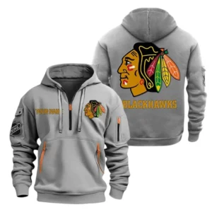 Chicago Blackhawks Hoodie Half Zipper, All Over Print Hoodie Half Zipper Chicago Blackhawks DNHL108972049 - Grey