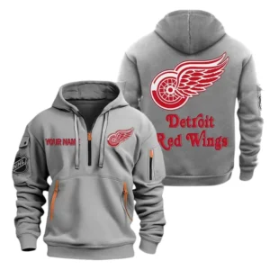Detroit Red Wings Hoodie Half Zipper, All Over Print Hoodie Half Zipper Detroit Red Wings DNHL108972051 - Grey