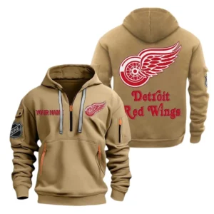 Detroit Red Wings Hoodie Half Zipper, All Over Print Hoodie Half Zipper Detroit Red Wings DNHL108972051 - Khaki