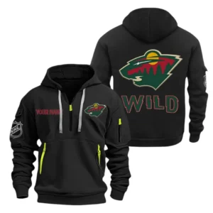 Minnesota Wild Hoodie Half Zipper, All Over Print Hoodie Half Zipper Minnesota Wild DNHL108972052 - Black