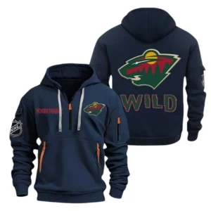 Minnesota Wild Hoodie Half Zipper, All Over Print Hoodie Half Zipper Minnesota Wild DNHL108972052 - Navy