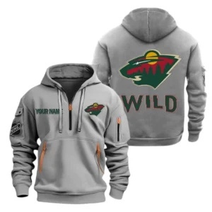 Minnesota Wild Hoodie Half Zipper, All Over Print Hoodie Half Zipper Minnesota Wild DNHL108972052 - Grey