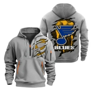 St Louis Blues Hoodie Half Zipper, All Over Print Hoodie Half Zipper St Louis Blues DNHL108972059 - Grey