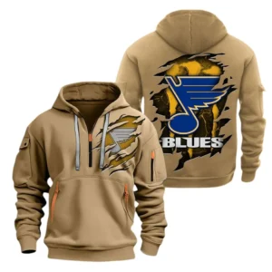 St Louis Blues Hoodie Half Zipper, All Over Print Hoodie Half Zipper St Louis Blues DNHL108972059 - Khaki