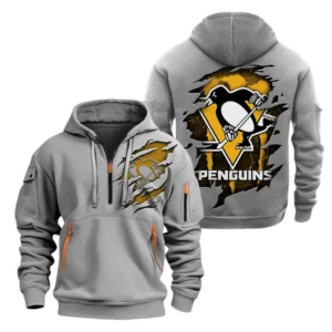 Pittsburgh Penguins Hoodie Half Zipper, All Over Print Hoodie Half Zipper Pittsburgh Penguins DNHL108972060 - Grey