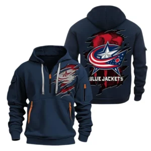 Columbus Blue Jackets Hoodie Half Zipper, All Over Print Hoodie Half Zipper Columbus Blue Jackets DNHL108972063 - Navy