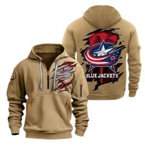 Columbus Blue Jackets Hoodie Half Zipper, All Over Print Hoodie Half Zipper Columbus Blue Jackets DNHL108972063 - Khaki