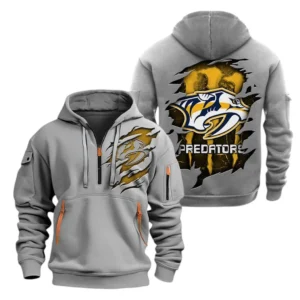 Nashville Predators Hoodie Half Zipper, All Over Print Hoodie Half Zipper Nashville Predators DNHL108972065 - Grey