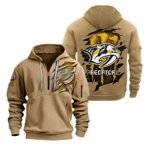 Nashville Predators Hoodie Half Zipper, All Over Print Hoodie Half Zipper Nashville Predators DNHL108972065 - Khaki
