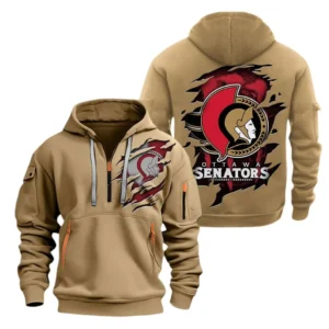 Ottawa Senators Hoodie Half Zipper, All Over Print Hoodie Half Zipper Ottawa Senators DNHL108972069 - Khaki