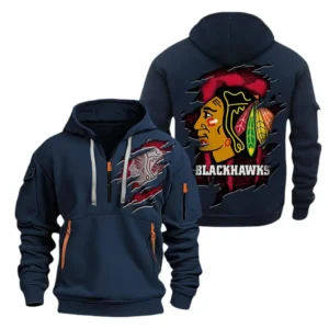 Chicago Blackhawks Hoodie Half Zipper, All Over Print Hoodie Half Zipper Chicago Blackhawks DNHL108972071 - Navy
