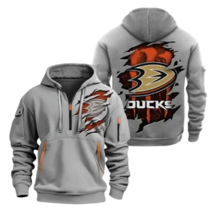 Anaheim Ducks Hoodie Half Zipper, All Over Print Hoodie Half Zipper Anaheim Ducks DNHL108972076 - Grey