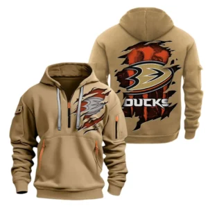 Anaheim Ducks Hoodie Half Zipper, All Over Print Hoodie Half Zipper Anaheim Ducks DNHL108972076 - Khaki