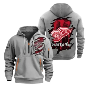 Detroit Red Wings Hoodie Half Zipper, All Over Print Hoodie Half Zipper Detroit Red Wings DNHL108972079 - Grey