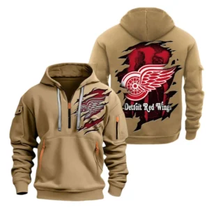 Detroit Red Wings Hoodie Half Zipper, All Over Print Hoodie Half Zipper Detroit Red Wings DNHL108972079 - Khaki