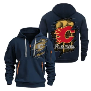 Calgary Flames Hoodie Half Zipper, All Over Print Hoodie Half Zipper Calgary Flames DNHL108972080 - Navy
