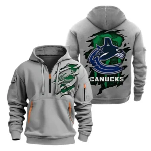 Vancouver Canucks Hoodie Half Zipper, All Over Print Hoodie Half Zipper Vancouver Canucks DNHL108972082 - Grey