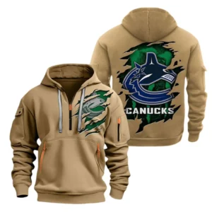Vancouver Canucks Hoodie Half Zipper, All Over Print Hoodie Half Zipper Vancouver Canucks DNHL108972082 - Khaki