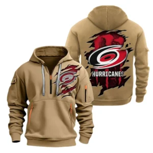 Carolina Hurricanes Hoodie Half Zipper, All Over Print Hoodie Half Zipper Carolina Hurricanes DNHL108972084 - Khaki