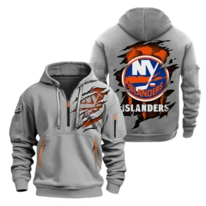 New York Islanders Hoodie Half Zipper, All Over Print Hoodie Half Zipper New York Islanders DNHL108972086 - Grey