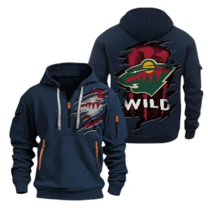 Minnesota Wild Hoodie Half Zipper, All Over Print Hoodie Half Zipper Minnesota Wild DNHL108972089 - Navy