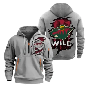 Minnesota Wild Hoodie Half Zipper, All Over Print Hoodie Half Zipper Minnesota Wild DNHL108972089 - Grey