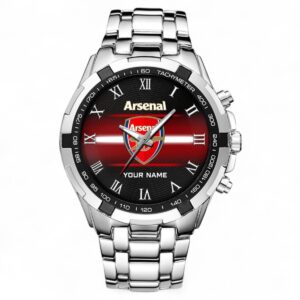 Arsenal Fans Gift Steel Watches, All Over Print Steel Watches For Sport Fan, Custom Name EPL103072925337