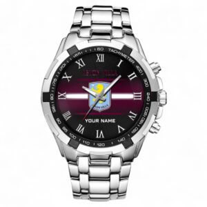 Aston Villa Fans Gift Steel Watches, All Over Print Steel Watches For Sport Fan, Custom Name EPL103072925348