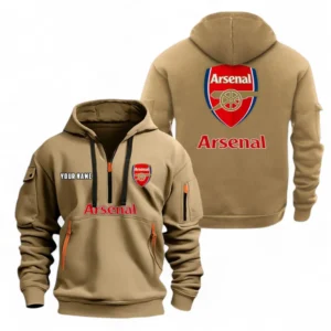 Arsenal Fans Gift Hoodie Half Zipper, All Over Print Hoodie Half Zipper For Sport Fan, Custom Name EPL104072925446-Khaki
