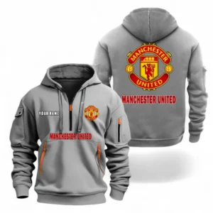 Manchester United Fans Gift Hoodie Half Zipper, All Over Print Hoodie Half Zipper For Sport Fan, Custom Name EPL104072925448-Grey