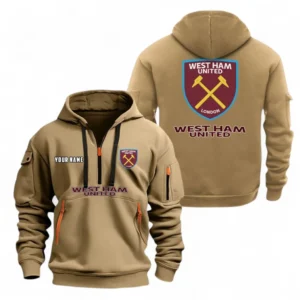 West Ham United Fans Gift Hoodie Half Zipper, All Over Print Hoodie Half Zipper For Sport Fan, Custom Name EPL104072925451-Khaki