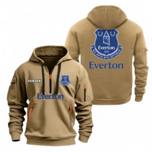 Everton Fans Gift Hoodie Half Zipper, All Over Print Hoodie Half Zipper For Sport Fan, Custom Name EPL104072925454-Khaki