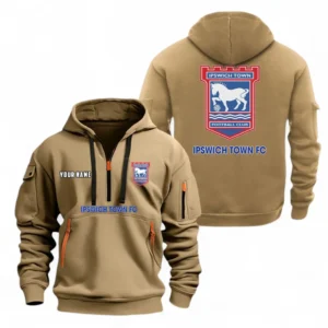 Ipswich Town Fans Gift Hoodie Half Zipper, All Over Print Hoodie Half Zipper For Sport Fan, Custom Name EPL104072925463-Khaki