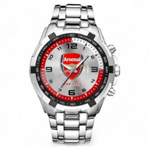 Arsenal Fans Gift Steel Watches, All Over Print Steel Watches For Sport Fan, Custom Name EPL109072925001