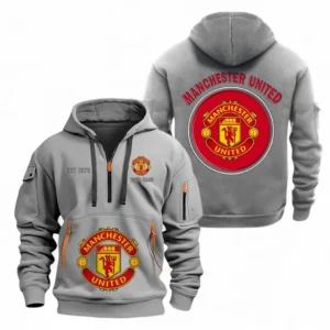 Manchester United Fans Gift Hoodie Half Zipper, All Over Print Hoodie Half Zipper For Sport Fan, Custom Name EPL110073025222-Grey