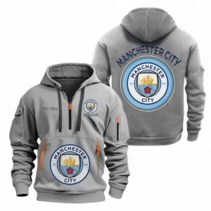 Manchester City Fans Gift Hoodie Half Zipper, All Over Print Hoodie Half Zipper For Sport Fan, Custom Name EPL110073025224-Grey