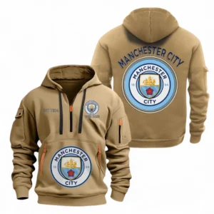Manchester City Fans Gift Hoodie Half Zipper, All Over Print Hoodie Half Zipper For Sport Fan, Custom Name EPL110073025224-Khaki