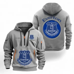 Everton F.C Fans Gift Hoodie Half Zipper, All Over Print Hoodie Half Zipper For Sport Fan, Custom Name EPL110073025227-Grey