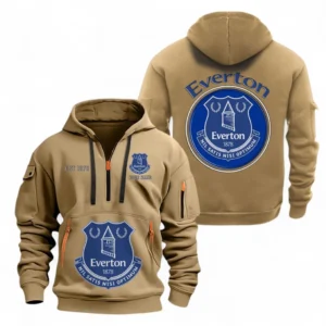 Everton F.C Fans Gift Hoodie Half Zipper, All Over Print Hoodie Half Zipper For Sport Fan, Custom Name EPL110073025227-Khaki