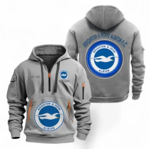Brighton & Hove Albion F.C Fans Gift Hoodie Half Zipper, All Over Print Hoodie Half Zipper For Sport Fan, Custom Name EPL110073025234-Grey