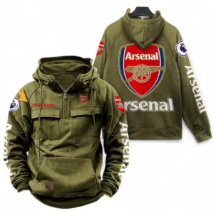 Arsenal Fans Gift Tactical Quarter Zip Hoodie, All Over Print Tactical Quarter Zip Hoodie For Sport Fan, Custom Name EPL111073025114-Army Green