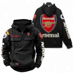 Arsenal Fans Gift Tactical Quarter Zip Hoodie, All Over Print Tactical Quarter Zip Hoodie For Sport Fan, Custom Name EPL111073025114-Black