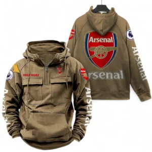 Arsenal Fans Gift Tactical Quarter Zip Hoodie, All Over Print Tactical Quarter Zip Hoodie For Sport Fan, Custom Name EPL111073025114-Khaki