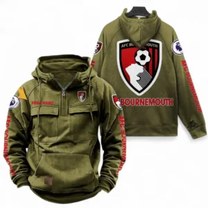 A.F.C. Bournemouth Fans Gift Tactical Quarter Zip Hoodie, All Over Print Tactical Quarter Zip Hoodie For Sport Fan, Custom Name EPL111073025123-Army Green